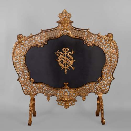 Grand pare-étincelles ancien en bronze doré de style Napoléon III à la tête de satyre 