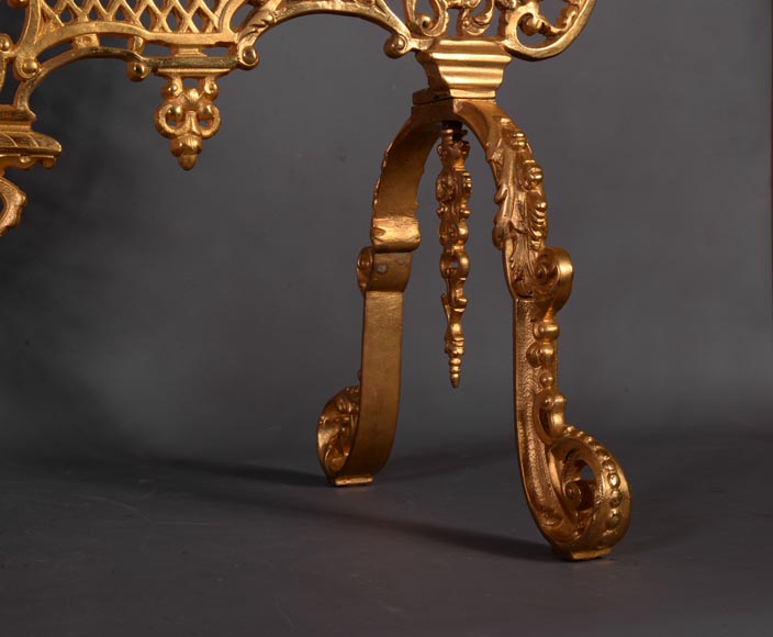 Grand pare-étincelles ancien en bronze doré de style Napoléon III à la tête de satyre -9