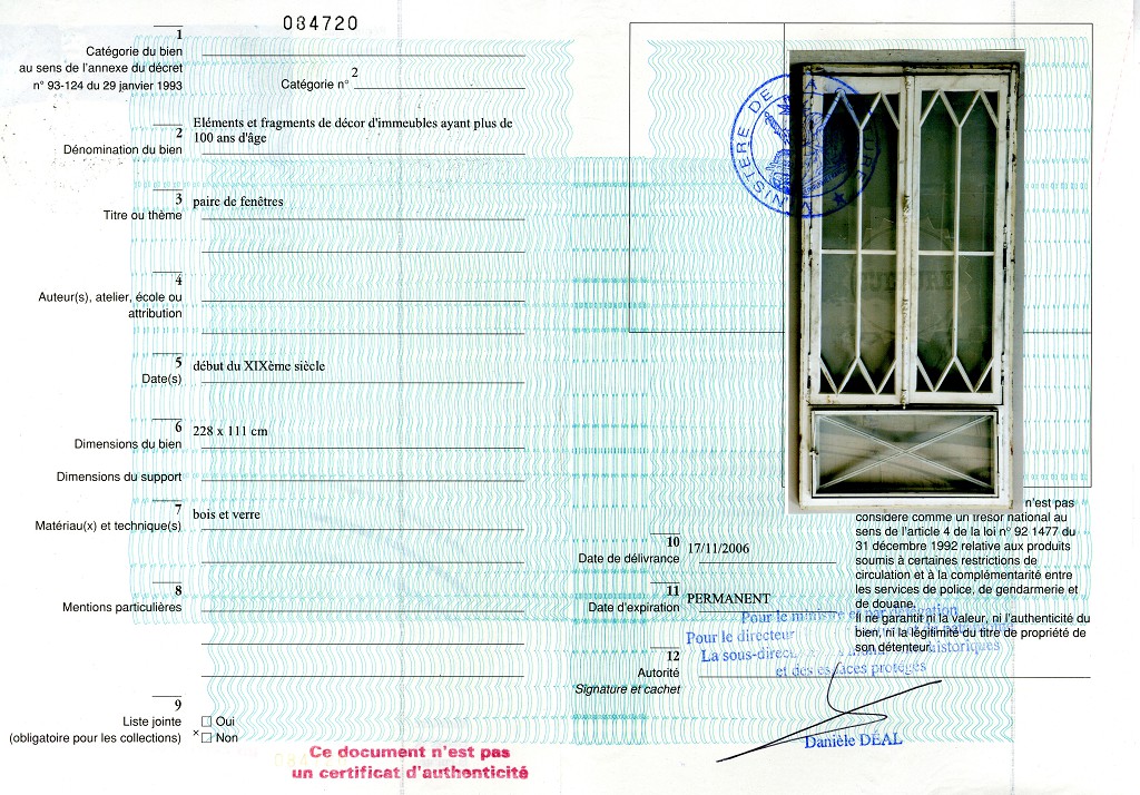 Certificat d'exportation