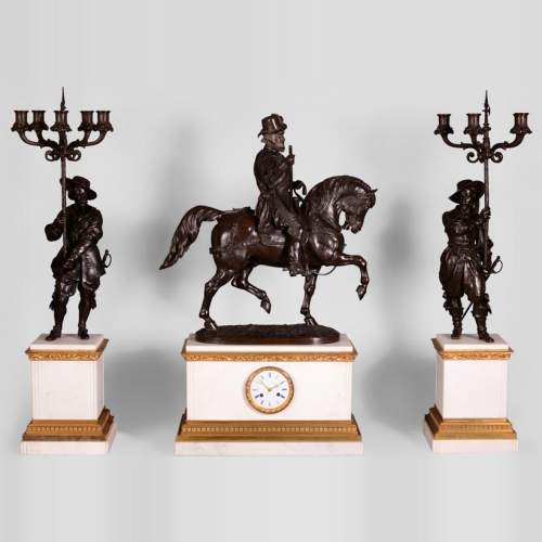 Alfred Émile O'Hara de Nieuwerkerke - Statue équestre de Guillaume Ier le Taciturne,  Prince d’Orange Nassau et deux candélabres aux hallebardiers d’après Carlo Marochetti