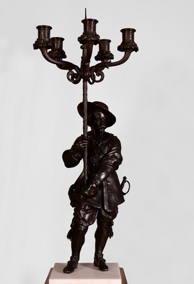 Alfred Émile O'Hara de Nieuwerkerke - Statue équestre de Guillaume Ier le Taciturne,  Prince d’Orange Nassau et deux candélabres aux hallebardiers d’après Carlo Marochetti-9
