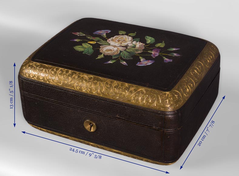 Julien-Nicolas RIVART (1802-1867) - Coffret à bijoux gainé de cuir à décoration de marqueterie de porcelaine-4