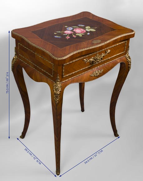 Julien-Nicolas RIVART (1802-1867) - Élégante table à ouvrage armoriée à décoration de marqueterie de porcelaine-8