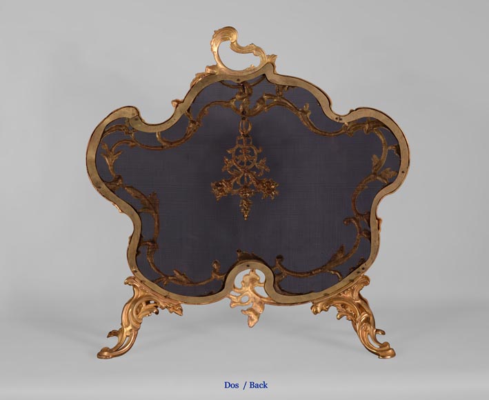 Pare-étincelles ancien de style Louis XV à décor de cornes d'abondance-7
