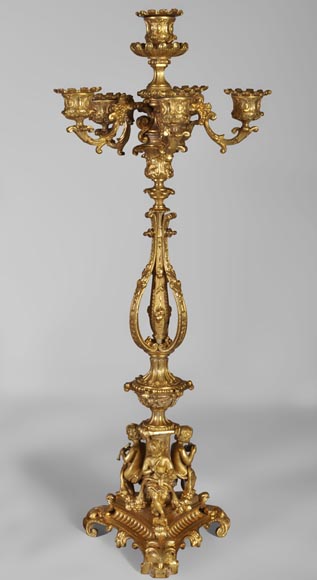 Importante garniture de cheminée Romantique en bronze doré aux Quatre Saisons-6