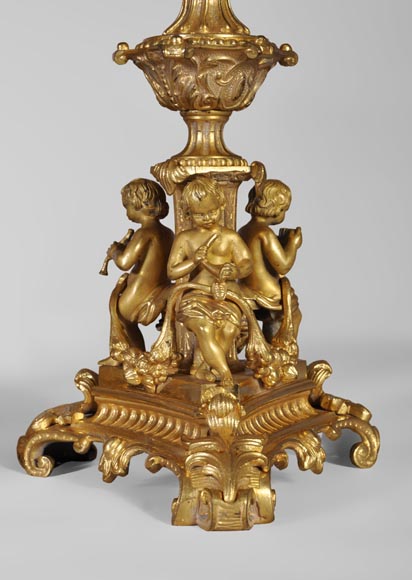 Importante garniture de cheminée Romantique en bronze doré aux Quatre Saisons-8