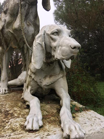 ""Hunting dogs"", exceptional antique cast iron statue signed by Camille Gaté, model from the 1889 World's Fair_fr