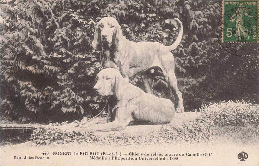 ""Hunting dogs"", exceptional antique cast iron statue signed by Camille Gaté, model from the 1889 World's Fair_fr
