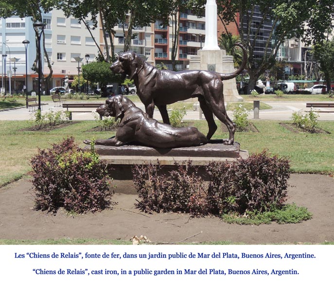 ""Hunting dogs"", exceptional antique cast iron statue signed by Camille Gaté, model from the 1889 World's Fair_fr