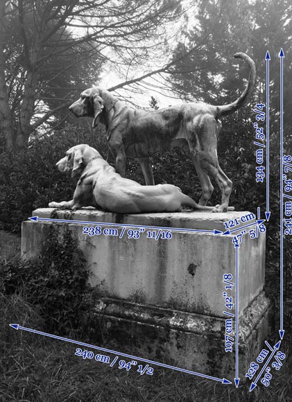 ""Hunting dogs"", exceptional antique cast iron statue signed by Camille Gaté, model from the 1889 World's Fair_fr