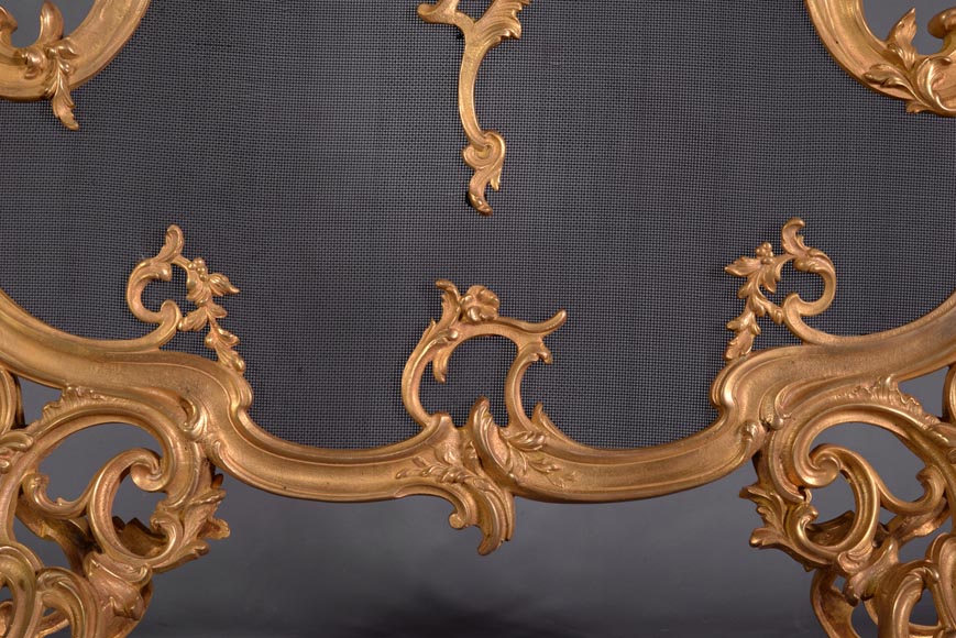 Beau pare-etincelles ancien en bronze doré de style Louis XV-5