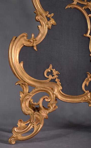 Beau pare-etincelles ancien en bronze doré de style Louis XV-6