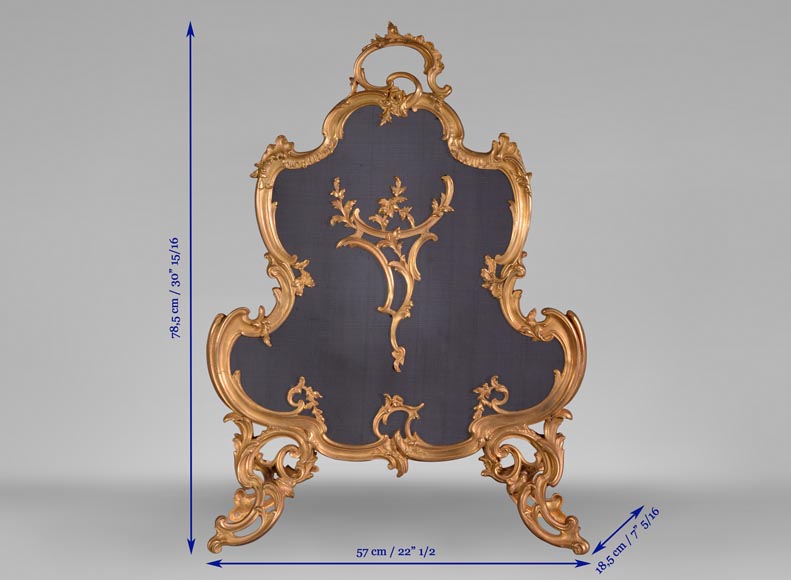 Beau pare-etincelles ancien en bronze doré de style Louis XV-9