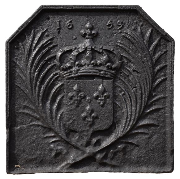 Plaque de cheminée ancienne aux armes de France datée de 1659-0