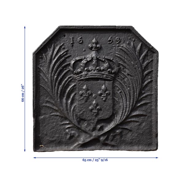 Plaque de cheminée ancienne aux armes de France datée de 1659-7