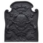Belle plaque de cheminée ancienne aux armes de la famille de Cléron, Lorraine, XVIIIè siècle
