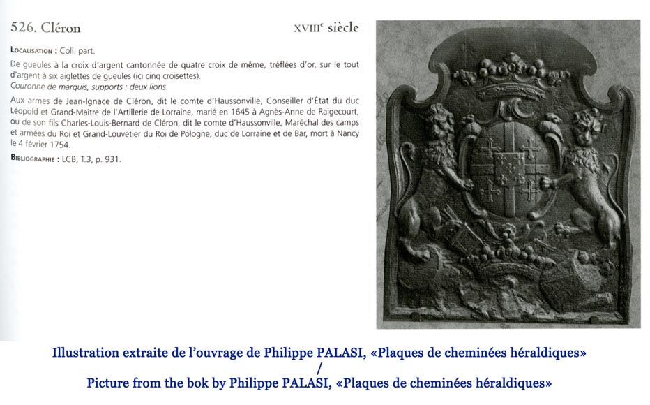 Belle plaque de cheminée ancienne aux armes de la famille de Cléron, Lorraine, XVIIIè siècle-8