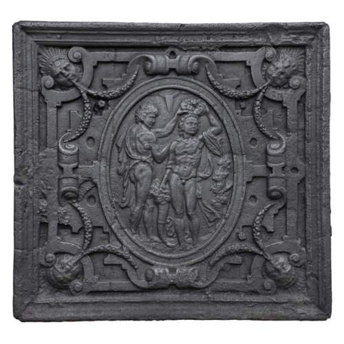 Scène de couronnement, plaque de cheminée ancienne du XVIIè siècle