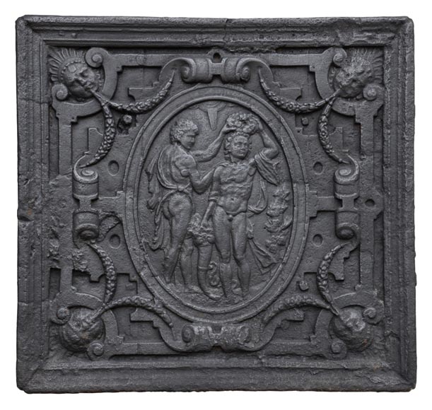 Scène de couronnement, plaque de cheminée ancienne du XVIIè siècle-0