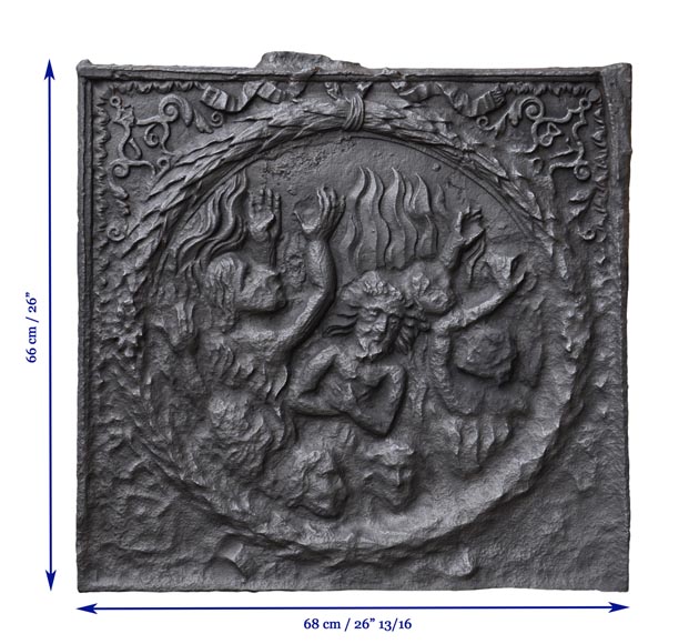 Plaque de cheminée ancienne représentant les Damnés brûlant en Enfer -9