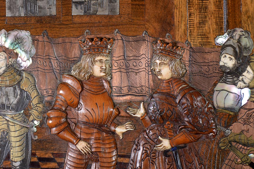 Richard COURMONT & Cie, Crédence à tiroirs secrets de style Néo-Renaissance  « Entrevue de Louis XII et de Ludovic Sforza  dans la ville de Milan 1496 »-3