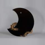 Gabriel VIARDOT (Att. à) - Très beau miroir japonisant en croissant de lune au dragon en bronze patiné
