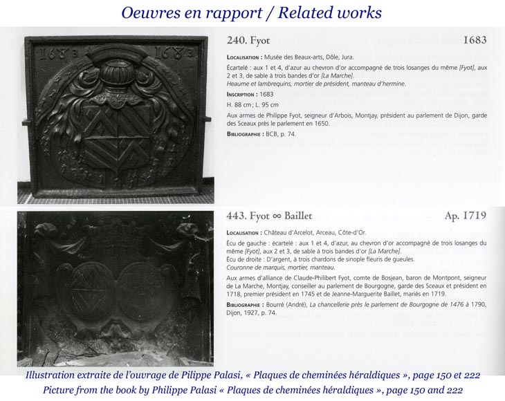 Belle plaque de cheminée ancienne aux armes de la famille Fyot, XVIIIè siècle-6