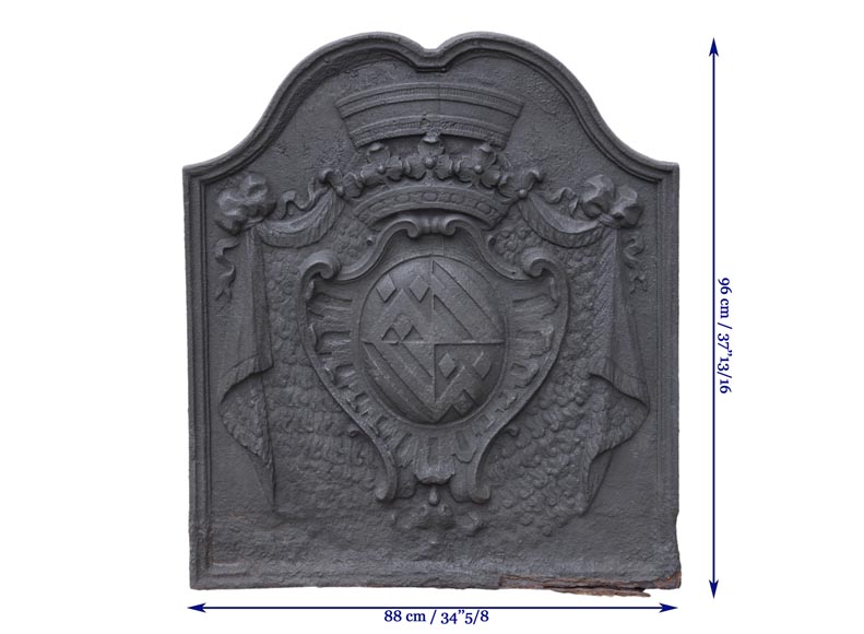 Belle plaque de cheminée ancienne aux armes de la famille Fyot, XVIIIè siècle-7