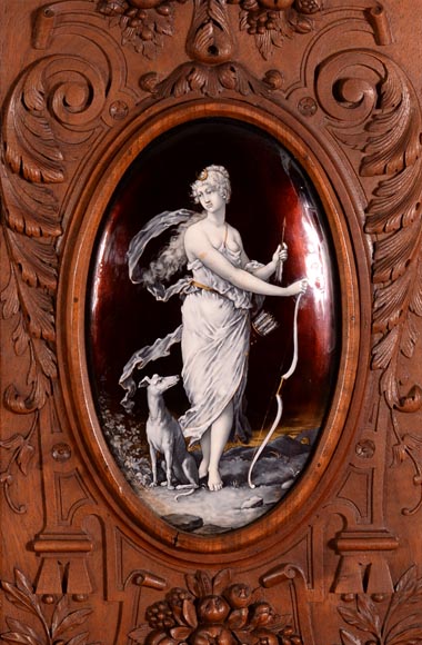  Important cabinet en noyer de style Néo-Renaissance - Émaux peints signés par Théophile Soyer (1853-1940)-2