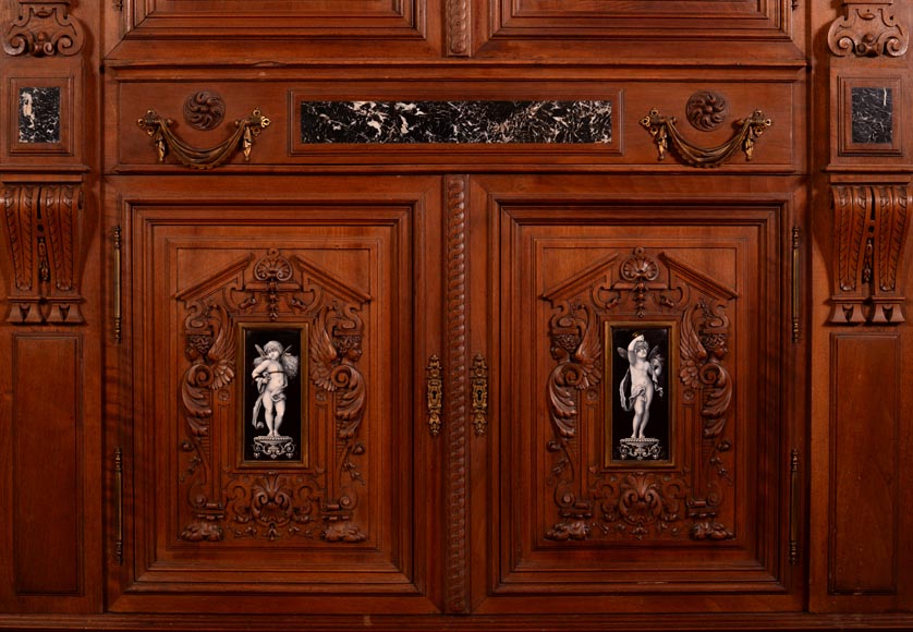  Important cabinet en noyer de style Néo-Renaissance - Émaux peints signés par Théophile Soyer (1853-1940)-6