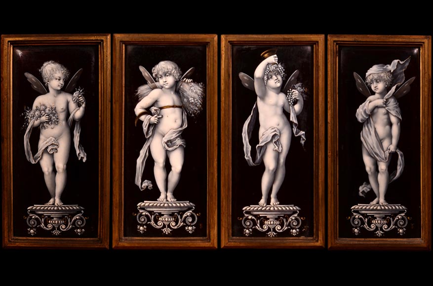  Important cabinet en noyer de style Néo-Renaissance - Émaux peints signés par Théophile Soyer (1853-1940)-8