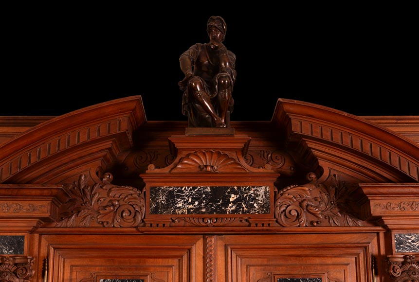  Important cabinet en noyer de style Néo-Renaissance - Émaux peints signés par Théophile Soyer (1853-1940)-10