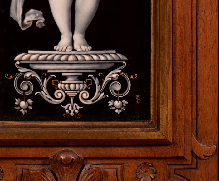 MAZAROZ-RIBAILLIER & SOYER Théophile — Important cabinet de présentation de style Néo-Renaissance en noyer sculpté, à émaux peints MAZAROZ-RIBAILLIER & SOYER Théophile — Important cabinet de présentation de style Néo-Renaissance en noyer sculpté, à émaux peints-9