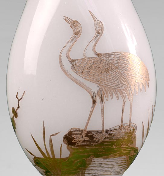 BACCARAT, paire de vases au paon, au coq et à l’échassier, v. 1880-10