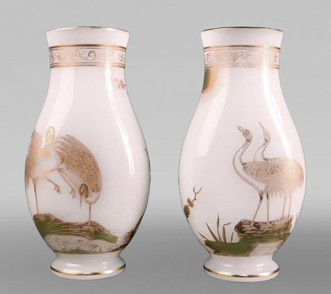 BACCARAT, Paire de vases aux échassiers, vers 1880-0