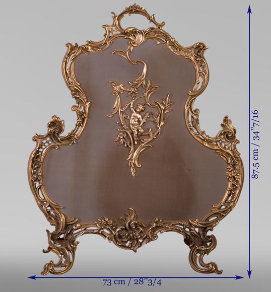 Pare-étincelles au Cupidon de style Louis XV, en bronze poli verni, années 1970-8