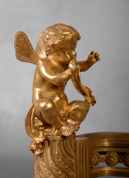 BOUHON Frères - Paire de chenets de style Louis XVI aux putti-2