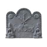 Plaque de cheminée ancienne aux lions affrontés et aux pots à feu, XVIIème siècle