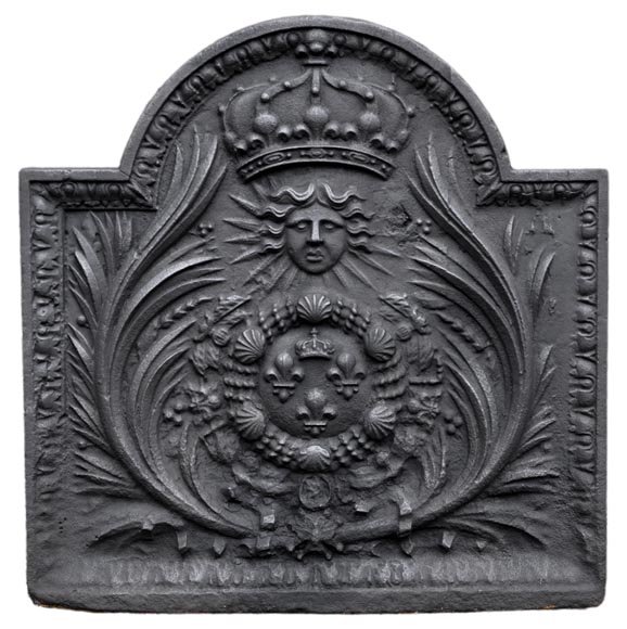 Plaque de cheminée ancienne en fonte aux armes de France, XVIIIème siècle-0