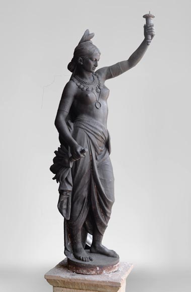 Fonderie du Val d'Osne - Belle paire de statues aux indiens en fonte -10