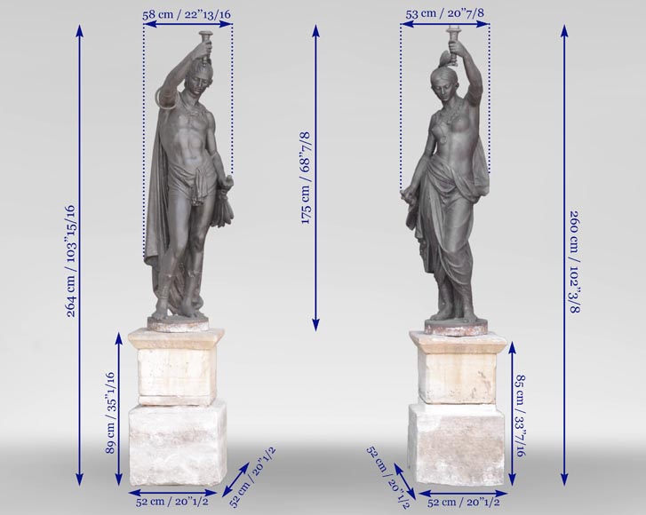 Fonderie du Val d'Osne - Belle paire de statues aux indiens en fonte -18
