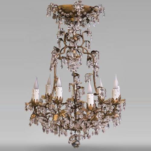Lustre cage de style Louis XV en cristal de roche et métal doré