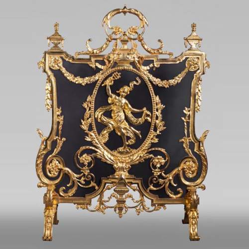 Pare-étincelles ancien de style Napoléon III en bronze à la danseuse