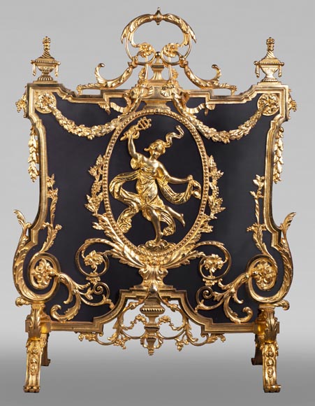 Pare-étincelles ancien de style Napoléon III en bronze à la danseuse-0