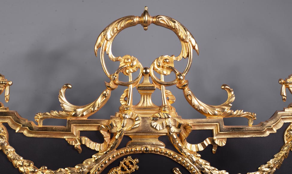 Pare-étincelles ancien de style Napoléon III en bronze à la danseuse-1