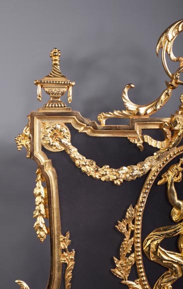 Pare-étincelles ancien de style Napoléon III en bronze à la danseuse-2