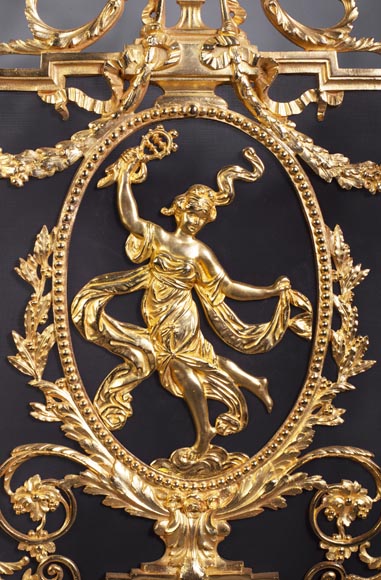 Pare-étincelles ancien de style Napoléon III en bronze à la danseuse-4