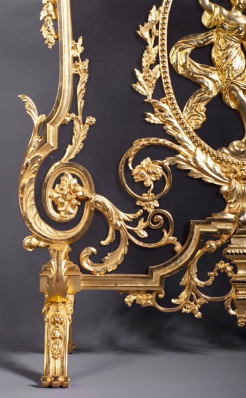 Pare-étincelles ancien de style Napoléon III en bronze à la danseuse-5