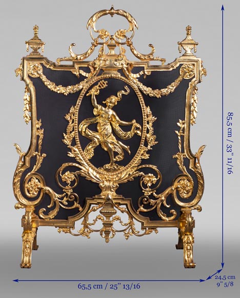 Pare-étincelles ancien de style Napoléon III en bronze à la danseuse-9