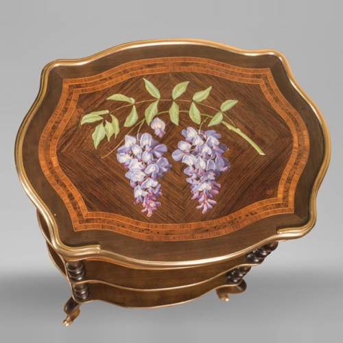 Julien-Nicolas RIVART (1802-1867) - Petit chevet à décor de glycines en marqueterie de porcelaine